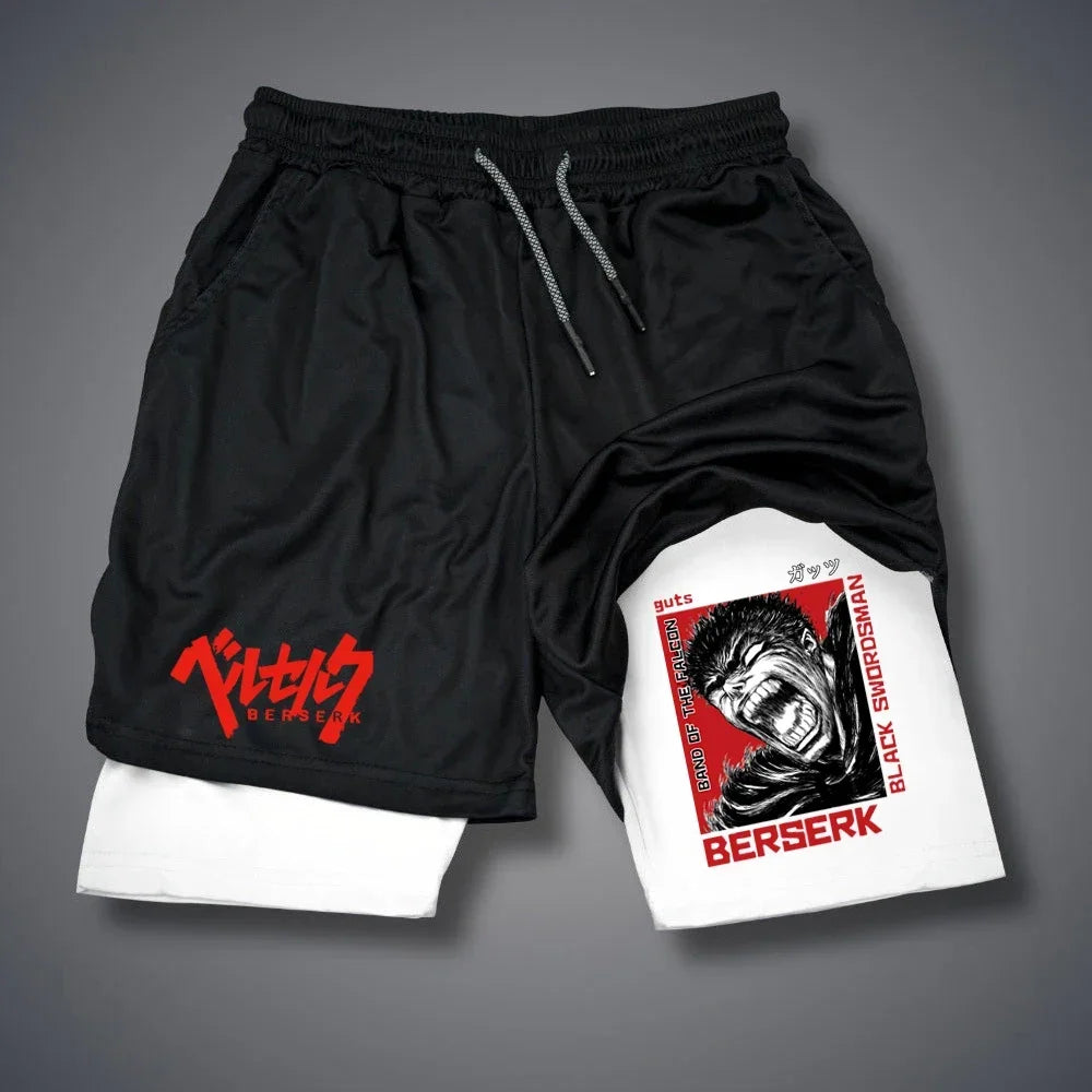 Men's Shorts Gothic Style Skull Print Double-deck 2-In-1 Running Shorts Summer Thin Sportswear Training Short Pants Y2K Clothes